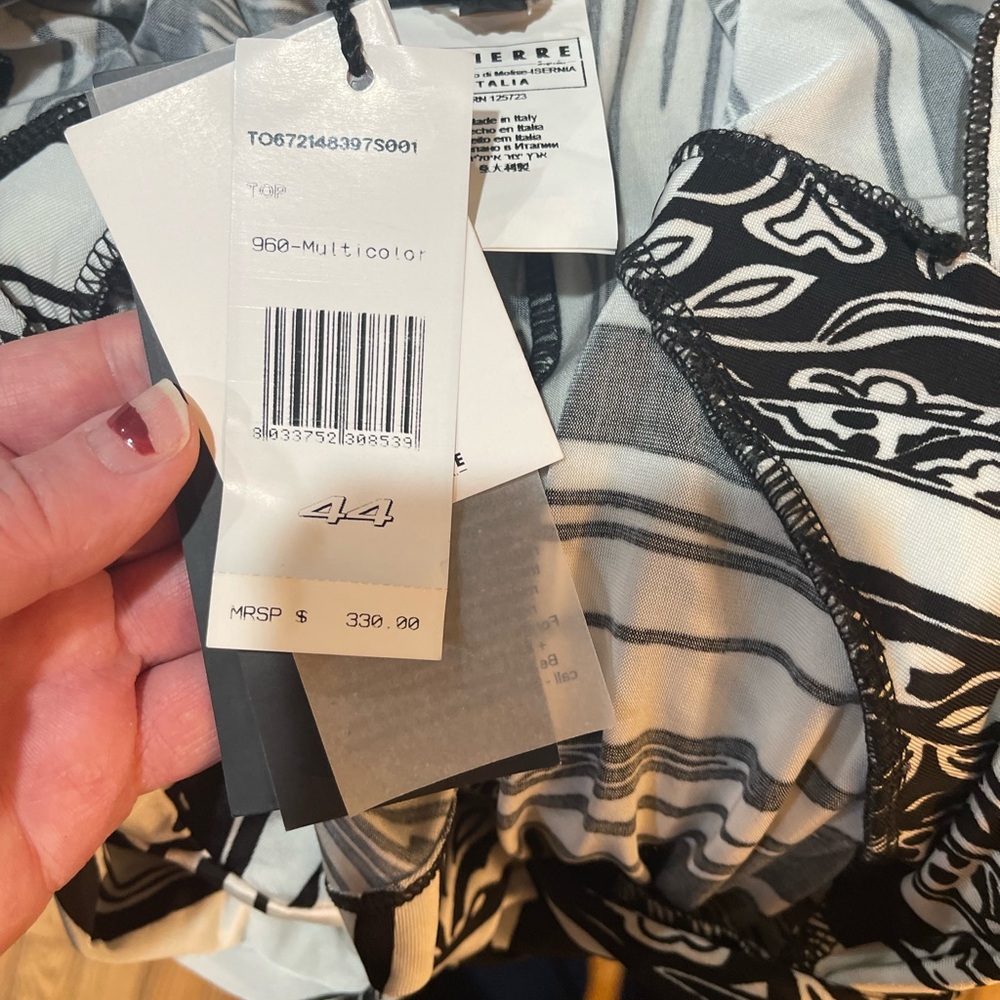 Just Cavalli Black and White V-Neck Graphic Sleeveless Tank - Picture 15 of 16